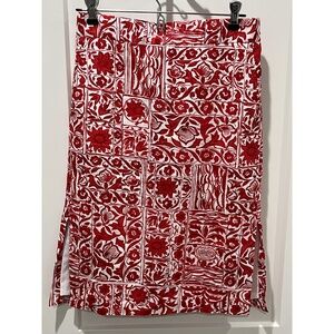 Ann Taylor‎ Linen Blend Red White Womens Floral Skirt Lined Extra Small